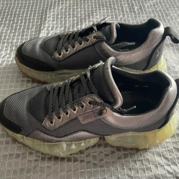 JIMMY CHOO DIAMOND XTM GREY MESH AND LEATHER WOMEN SNEAKERS SIZE EURO 40/ US 8